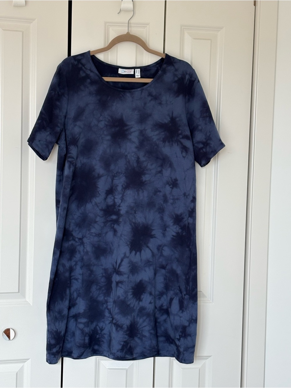 NEW Denim & Co. Regular French Terry Crystal Wash Tie-Dye T-Shirt Dress Size L